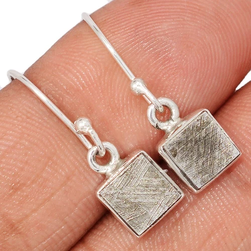 Natural Muonionalusta Meteorite Sweden 925 Silver Earrings Jewelry CE49353