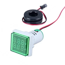 Amp Voltage Meter 22mm Square Dual Display AC 0-100A 60-500V Green LED