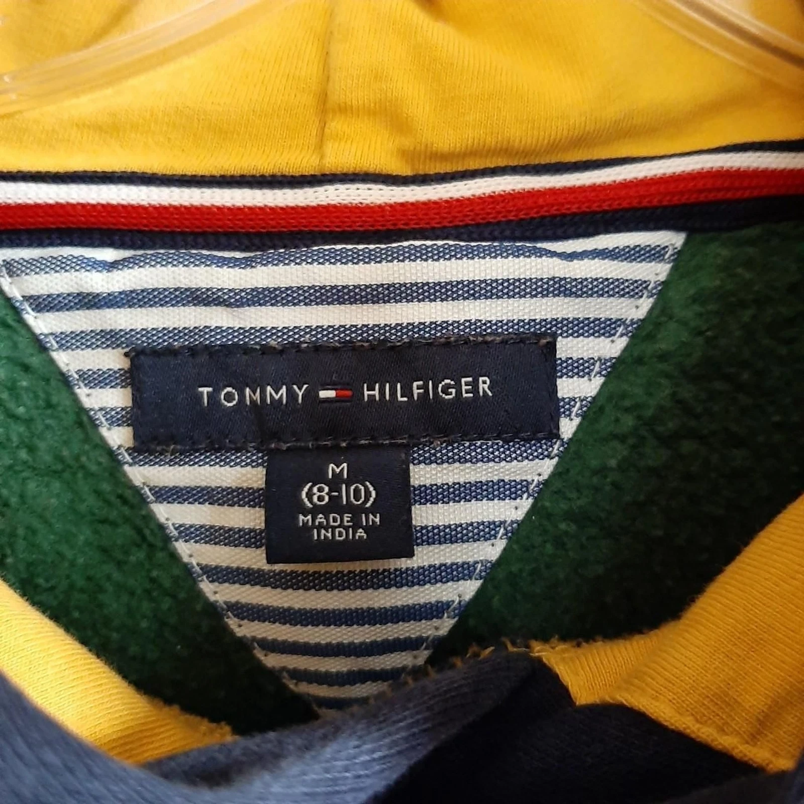 VETEMENTS Tommy Hilfiger Felpa con Cappuccio Blu Medio Felpa Preppy Varsity Lettere Colorblock