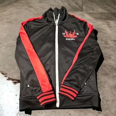 DIESEL BOY'S Tricot Track Jacket Black/Red Striped Size Zip Up