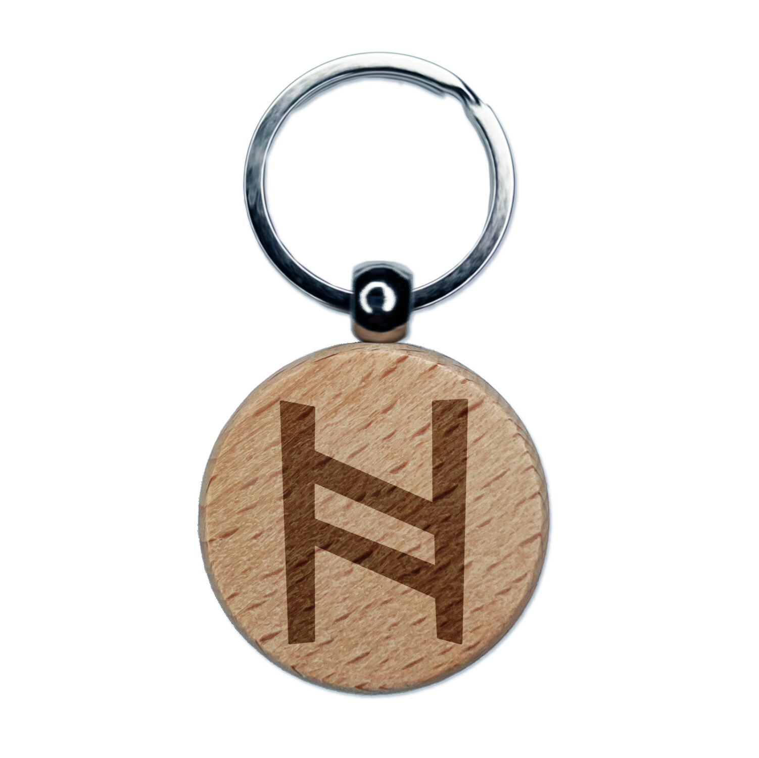 Norse Viking Dwarven Rune H Engraved Wooden Keychain Charm