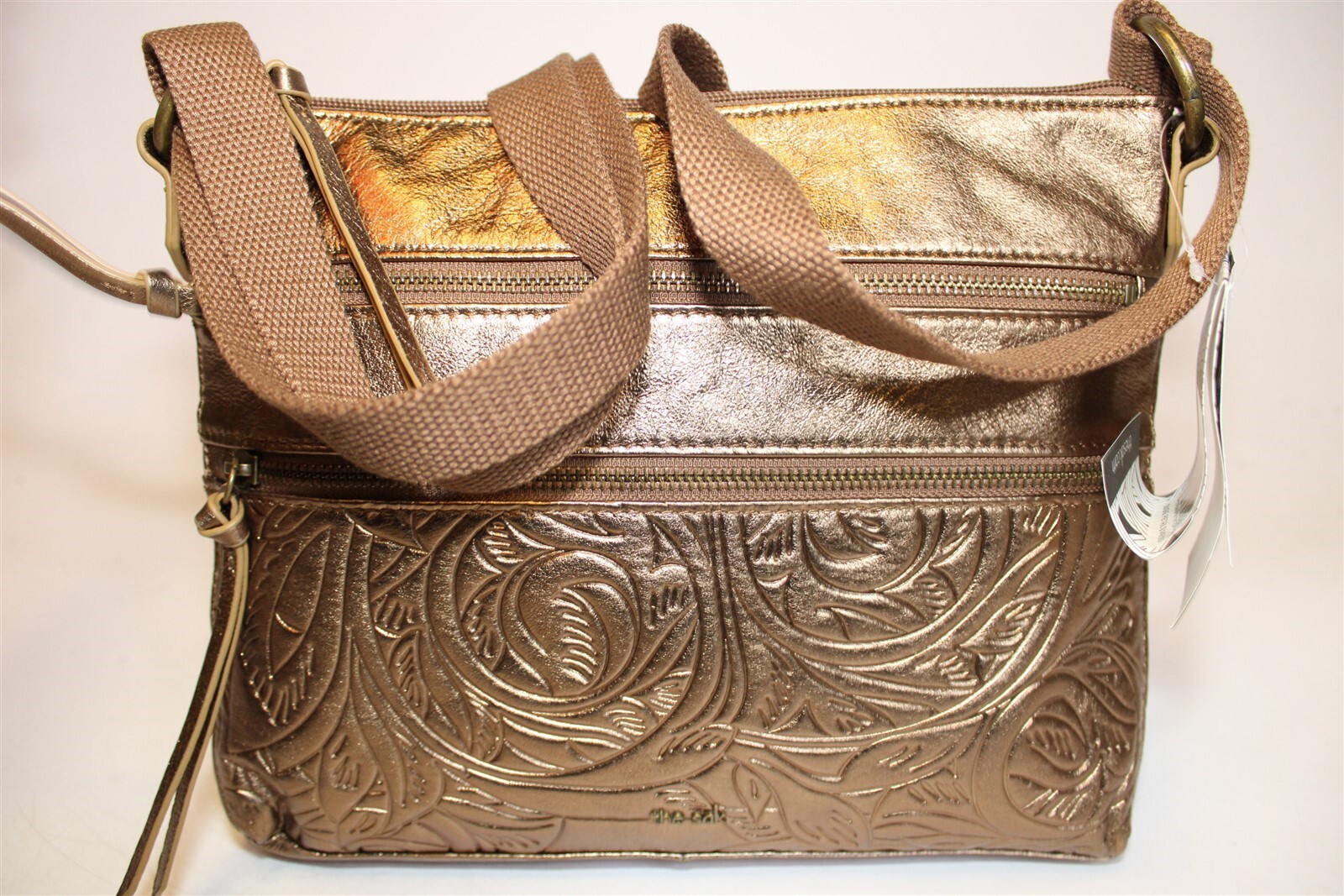 The Sak Metallic Embossed Reseda Leather Crossbody NEW Shoulder Bag