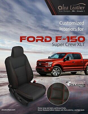 2018 2019 Ford F 150 Xlt Supercrew Alea Black Red Leather Seat Covers Diamond - Seat Covers For 2019 Ford F 150 Supercrew