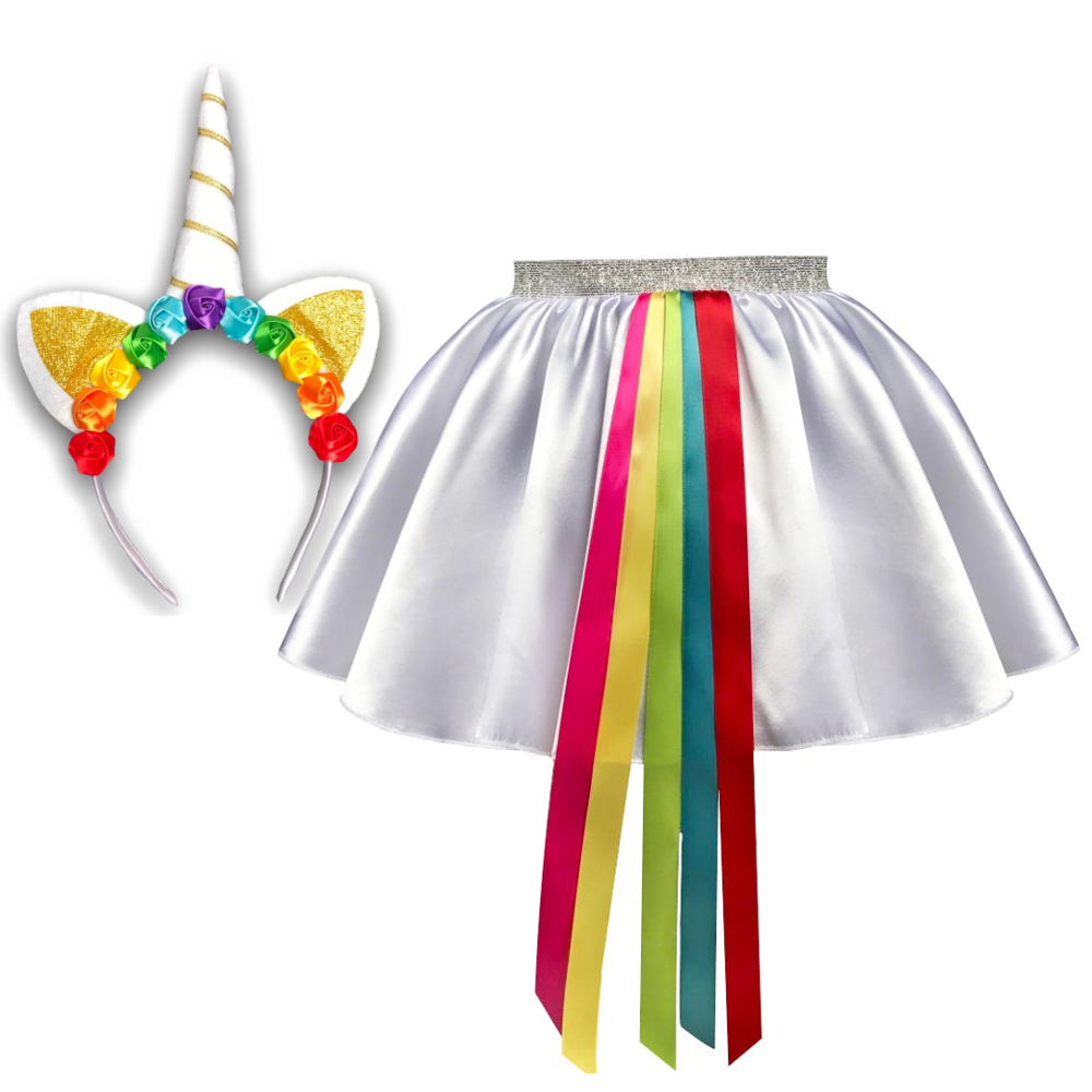 GIRLS Halloween Unicorn Costume SATIN Ribbon FANCY DRESS Skirt