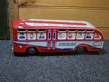 Vintage MITU Japan Tin Litho School Bus Was Friction Toy Great Graphics 1960s 9"