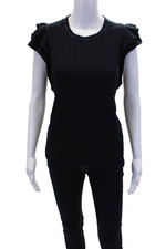 Veronica Beard Jeans Womens Tiered Cap Sleeve Scoop Neck Shirt Navy Cotton Small