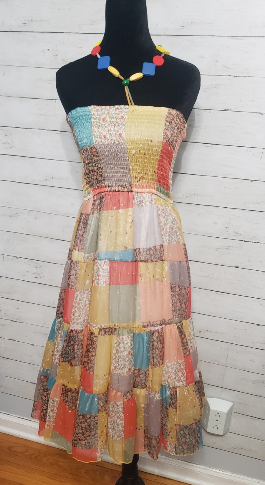 Patchwork Boho Flowy Dress Medium Flowy Peasant S… - image 1