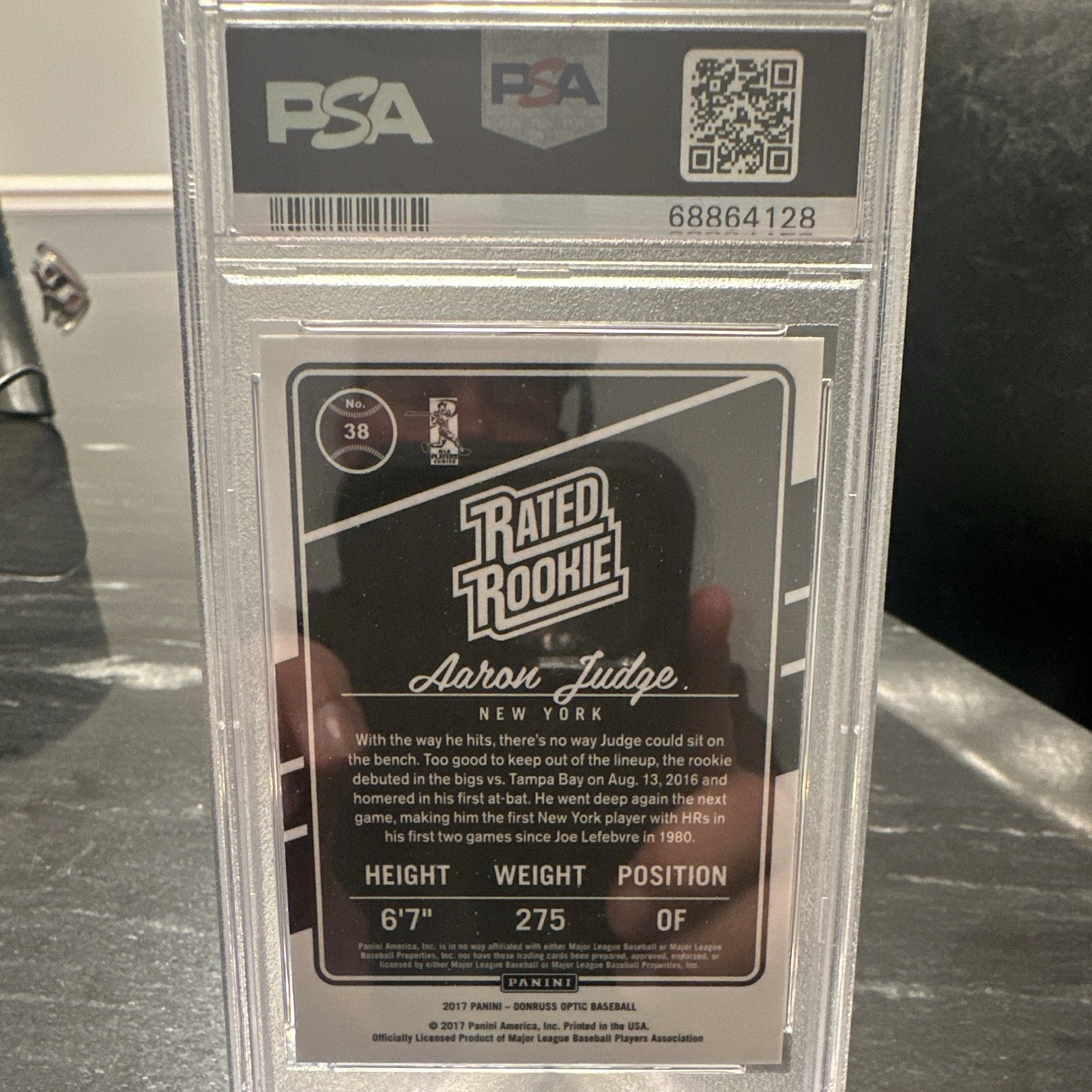 Panini 2017 Donruss Optic Rated Rookie Aaron Judge #38 Yankees PSA 10 view 2