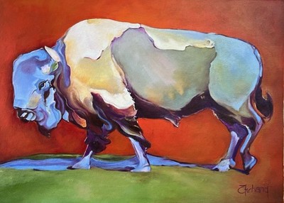 Original Indian Western Art Oil Painting Buffalo  signed by artist
