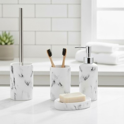 Marble Bath Set Accessories Tumbler lotion soap dispenser soap dish Toilet Brush