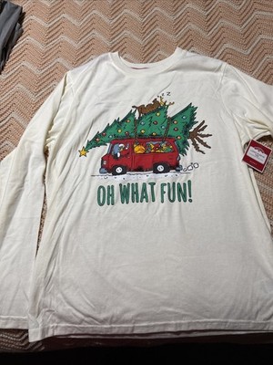 Boys Cream Oh What Fun Christmas Holiday Shirt Santa Van Presents Deer Tree14/16