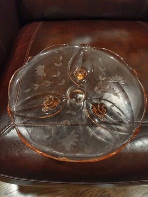 Vintage Lancaster Pink Depression Footed Glass Cake Plate Jubilee Petal USA 10 