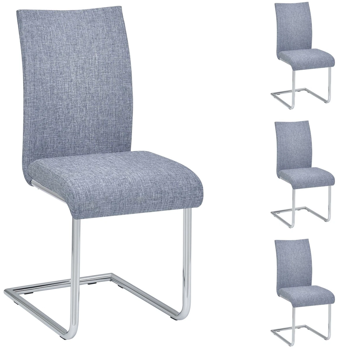 Freischwinger Esszimmerstuhl Küchenstuhl Stühle Esszimmer 4er Set Stoff grau