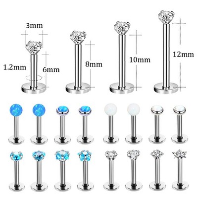 8pc Mixed Opal Zircon Steel Labret Monroe Lip Bar Stud Internal Thread Piercing