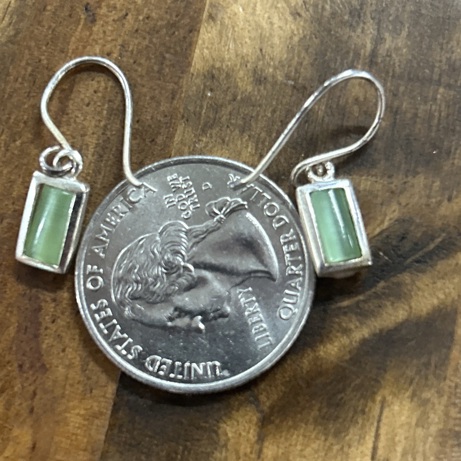 Sterling Silver Translucent Green Stone Dangle Ea… - image 2