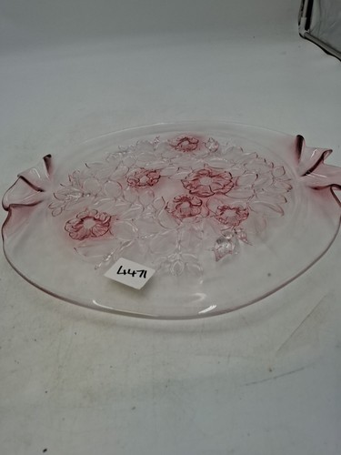 Mikasa Rosella Pink Floral Etched Crystal Glass Round Serving Platter