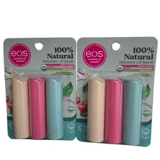 Eos 100% Natural & Organic Lip Balm Trio- Vanilla, Mint, & Strawberry - Lot of 2