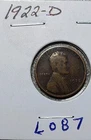 1922D Lincoln Cent / Coin #L087 / Good G with Dark Patina