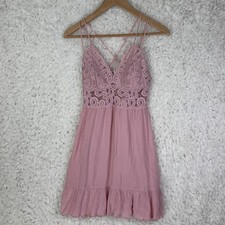PINK Victorias Secret Lace Crochet Mini Slip Dress Spaghetti Strap Small READ