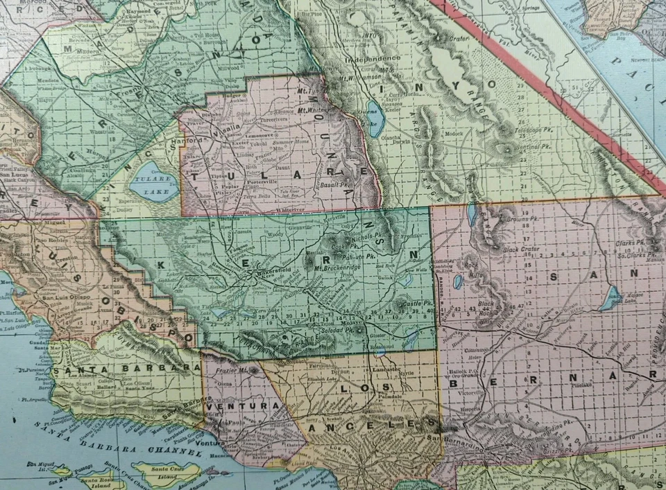 Mapa vintage 1902 del sur de California 22"x14" antiguo original LOS ANGELES CA Foto 4 de 4