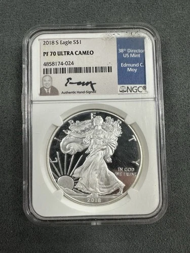 2018 S American Silver Eagle NGC PF70 Ultra Cameo Moy Signed Moy