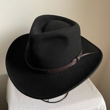 Dorfman Pacific DPC Black Wool Felt Outback Hat Large 22.25" Western Leather Ba