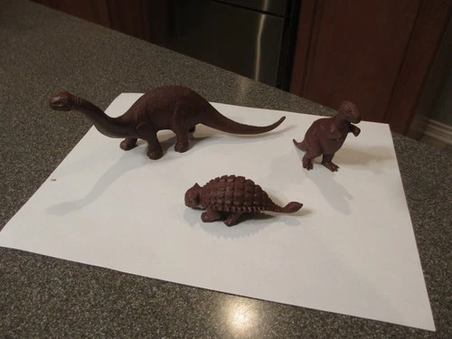 VINTAGE MARX BROWN BRONTOSAURUS, ANKYLOSAURUS & ALLOSAURUS PREHISTORIC DINOSAURS