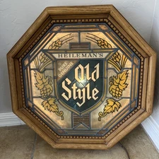 Heileman's Old Style Beer Bar Plastic Lighted Wall Sign Faux Stained Glass