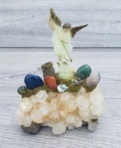 Archangel St. Michael Glow in the Dark Statue on Quartz Crystal Altar Base