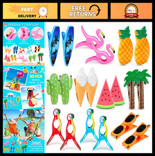 20 Pcs Colorful Beach Towel Clips - Flamingo Palm Tree Holders for Chairs, Poo