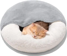 MEWOOFUN Enclosed Cat Bed Cave - Washable Pet Bed With Blanket & Non-Slip Base F