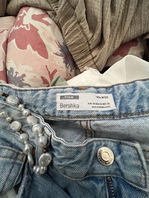 Bershka Denim '90s WIDE Leg Ripped Straight Jeans Eur 38 Us 6 Mex 28