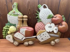 Pair Burwood Vtg 1977 Wine Cheese Charcuterie Board Wall Hanging Plastic Decor