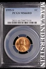 1955-S Lincoln Wheat Cent-PCGS MS 66 RD Choice Gem BU No Reserve #SLL322