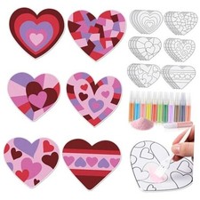 24 Sets Hearts Sand Art Craft Kit with Colored Sand Brushes DIY's Day Valentine