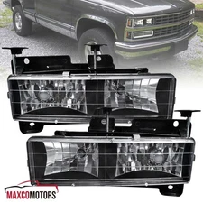 Black Headlights Fits 1988-1998 Chevy GMC C10 C/K Truck Lamps Replacement Pair