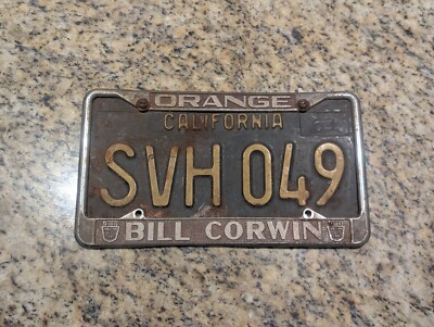 RARE Vintage 1960s Orange County California Ford Bill Corwin License Plate Frame