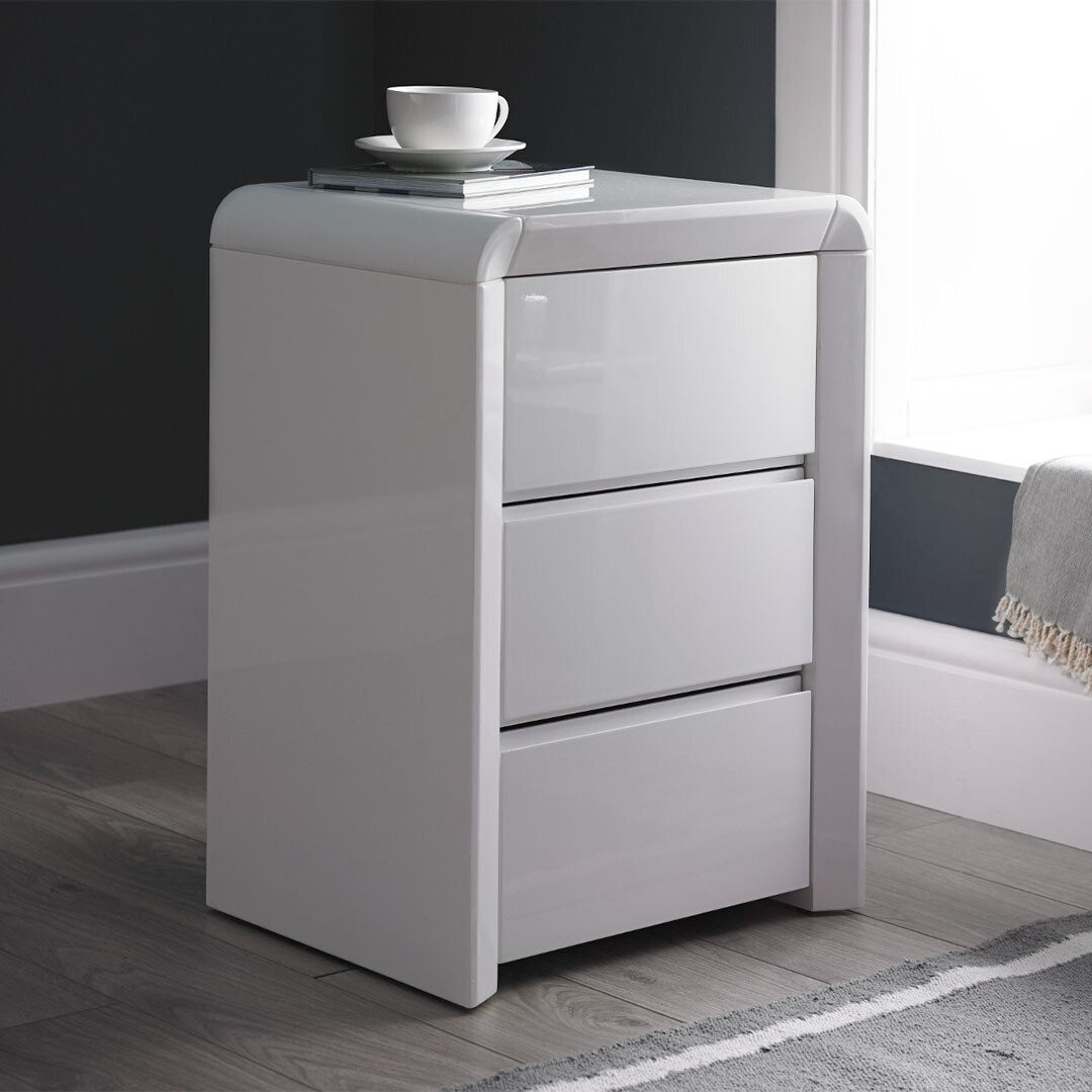 Modern Ice High Gloss 3 Drawer White Bedside Table By Time4Sleep