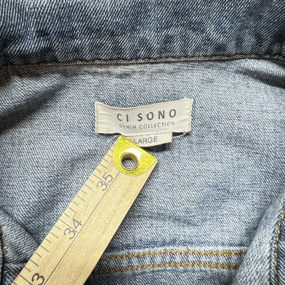 Women's Ci Sono Distressed Blue Denim Jean Jacket Size Large - Image 3 of 4