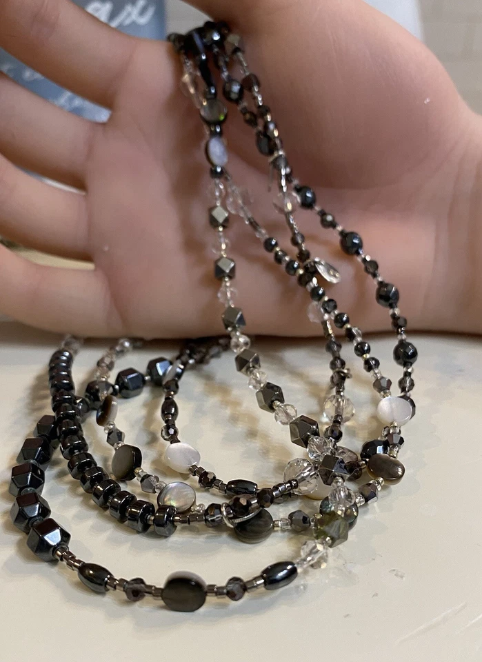Silpada Hematite, Pearl Discs & Diamond Cut Clear Beaded Boho Necklace NWOT FIRM - Image 2 of 4