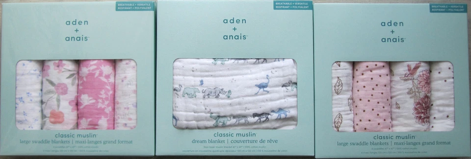 ADEN + ANAIS aden+anais classic muslin - 4er Set Mull/Pucktücher oder Decke - Motiv wählbar