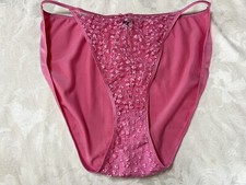 Vtg DONNA LOREN 105X Embroidered Sheer Mesh Satin 4X Pink String Bikini Panties