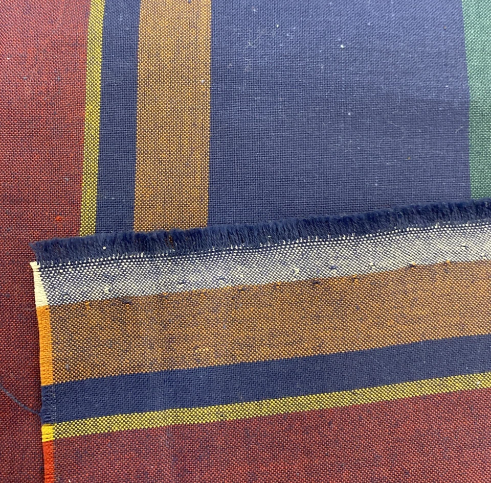 Vintage Cotton Fabric Stripe Navy Hunter Burgundy Chambray Remnant B1 - Image 4 of 4