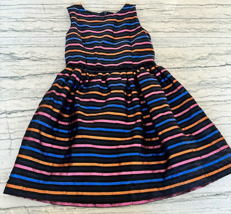 Boden Girls Black Dress with Metallic Stripes Dress Size 8-9Y