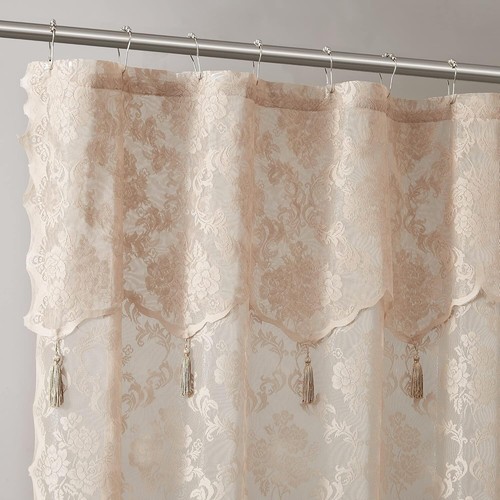 Chic Linen Shower Curtain with Valance & Tassels - 72" x 72" for Luxe Bathrooms - Picture 3 of 6