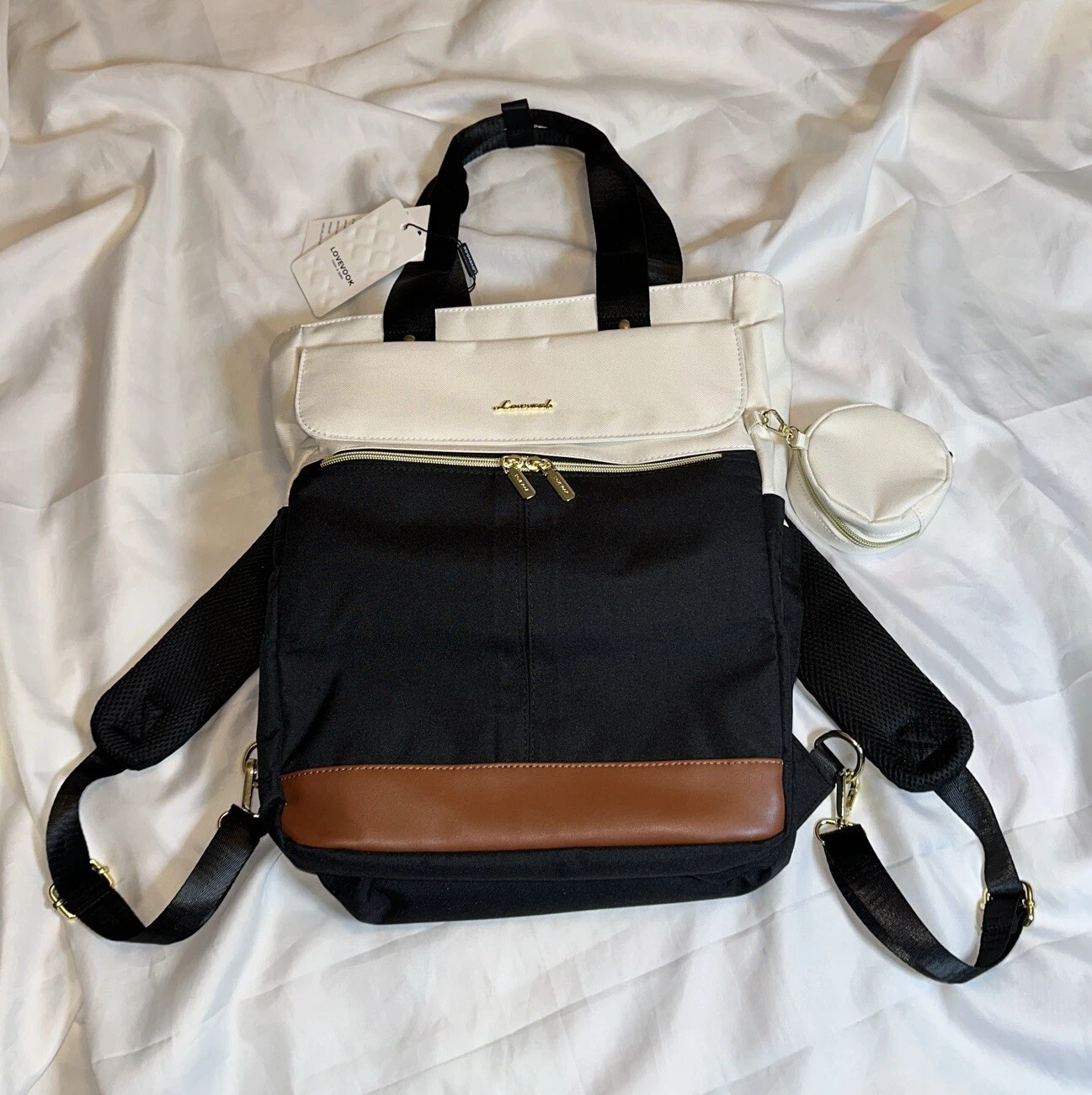 Diaper Bag Backpack with Changing Pad, Pacifier Case, BabyBags, Cream/blk/brown