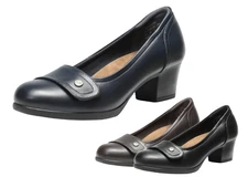 Women Slip On Pump Shoes Low Chunky Block Heel Comfortable Work Shoes