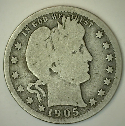 1905 O Silver Barber Quarter Circulated Twenty Five Cents US Type Coin Good 25c