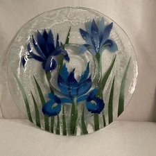 Fusion Art Glass Iris Sky Round Chip & Dip Serving Platter In Cognito 56038