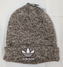Adidas Beanie Originals Trefoil CUFFED KNIT Hat STRETCH MEN Brown Beige OSFM NEW